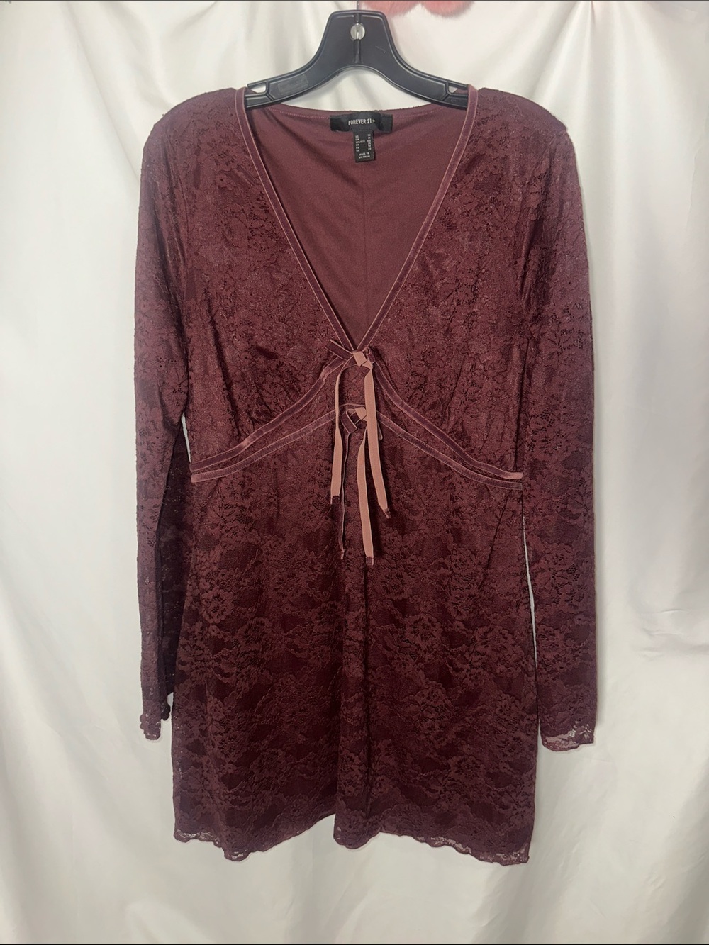 Forever 21 Burgundy Lace Tie-Front Tunic Dress